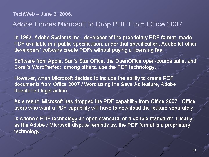 Tech. Web – June 2, 2006: Adobe Forces Microsoft to Drop PDF From Office