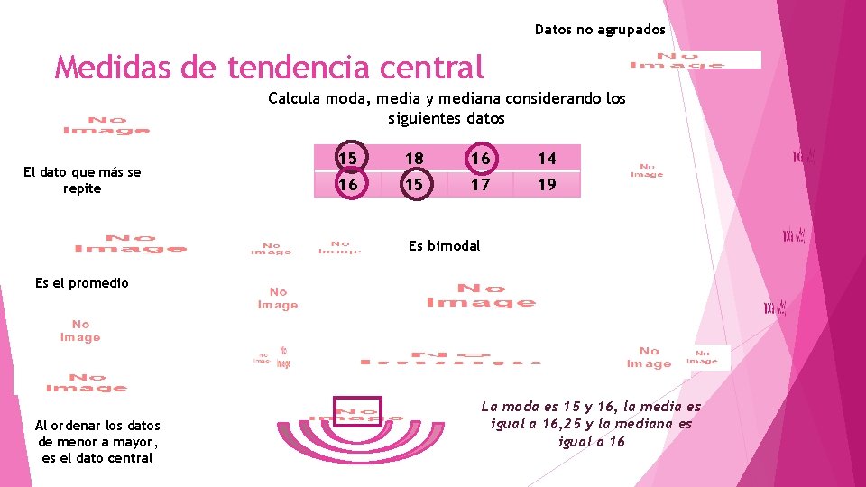 Datos no agrupados Medidas de tendencia central Calcula moda, media y mediana considerando los