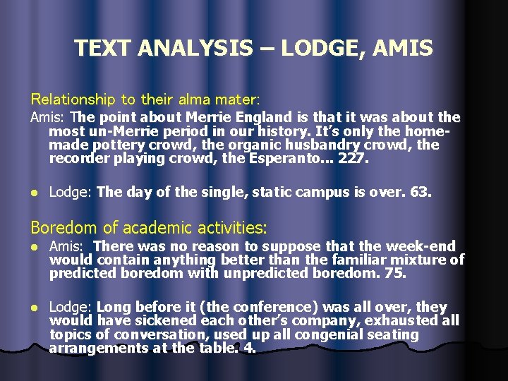 TEXT ANALYSIS – LODGE, AMIS Relationship to their alma mater: Amis: The point about