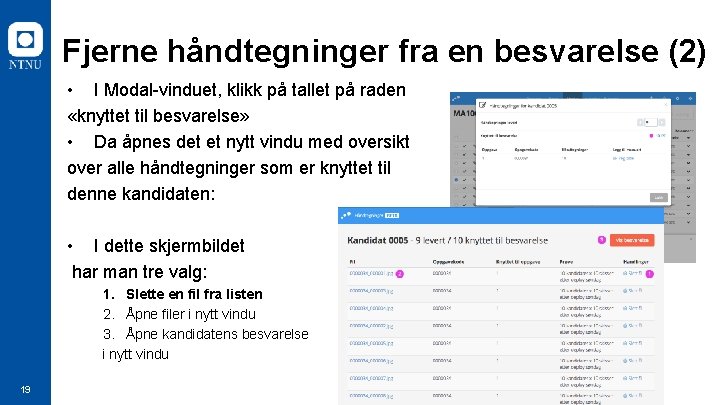 Fjerne håndtegninger fra en besvarelse (2) • I Modal-vinduet, klikk på tallet på raden