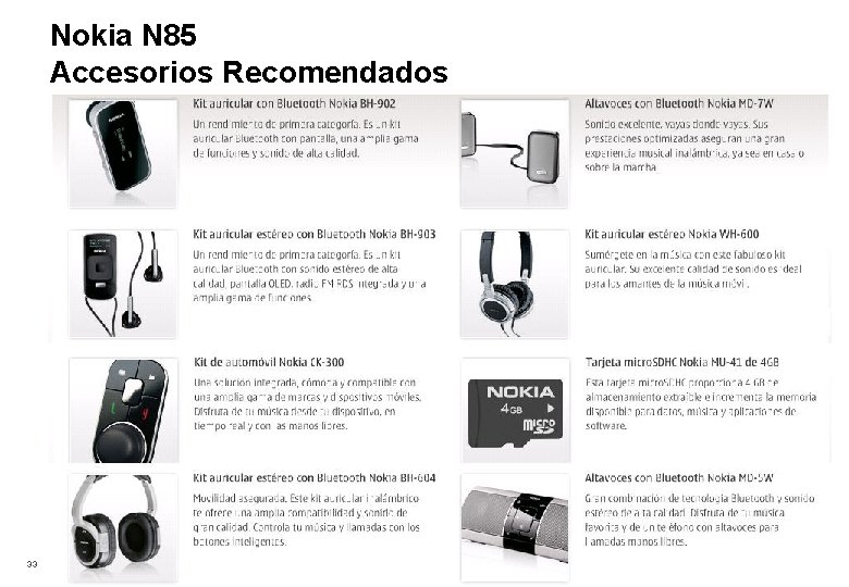 Nokia N 85 Accesorios Recomendados 33 © 2008 Nokia 