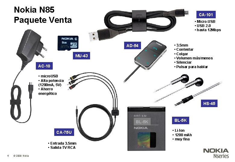 Nokia N 85 Paquete Venta CA-101 • Micro-USB • USB 2. 0 • hasta