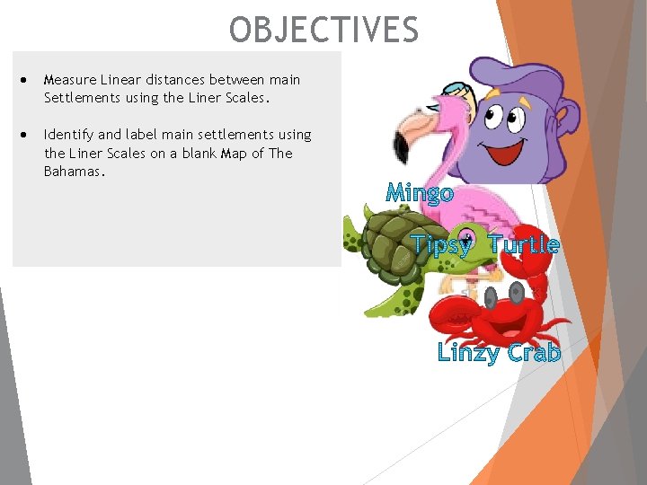 OBJECTIVES Measure Linear distances between main Settlements using the Liner Scales. Identify and label