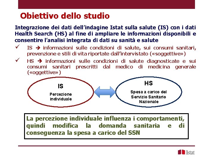 Obiettivo dello studio Integrazione dei dati dell’indagine Istat sulla salute (IS) con i dati