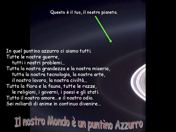 Questo è il tuo, il nostro pianeta. In quel puntino azzurro ci siamo tutti.