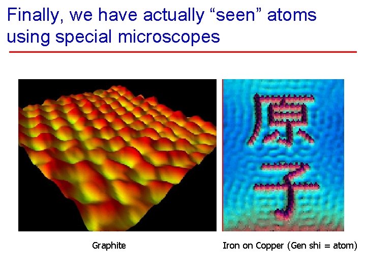Finally, we have actually “seen” atoms using special microscopes Graphite Iron on Copper (Gen