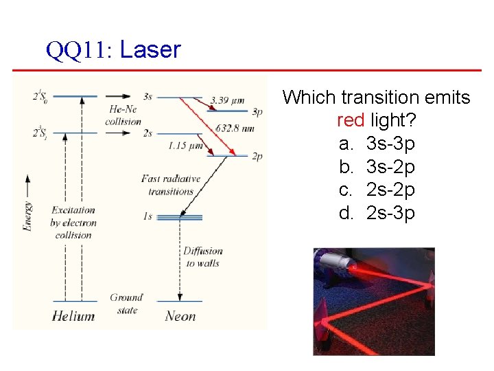 QQ 11: Laser Which transition emits red light? a. 3 s-3 p b. 3