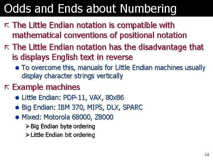 Odds and Ends about Numbering ã The Little Endian notation is compatible with mathematical