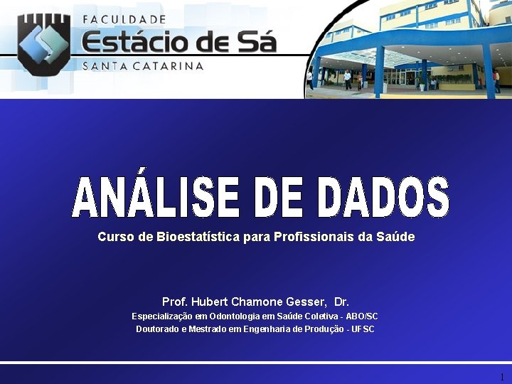 Curso de Bioestatística para Profissionais da Saúde Prof. Hubert Chamone Gesser, Dr. Especialização em