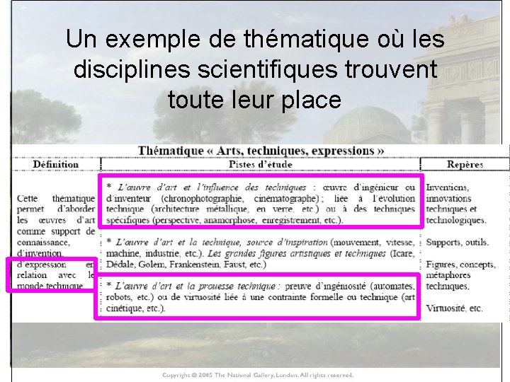 Un exemple de thématique où les disciplines scientifiques trouvent toute leur place HISTOIRE DES