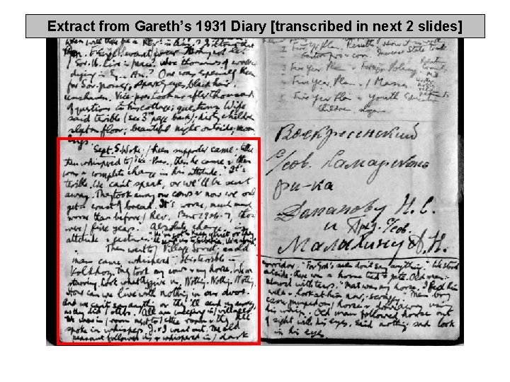 Extract from Gareth’s 1931 Diary [transcribed in next 2 slides] 