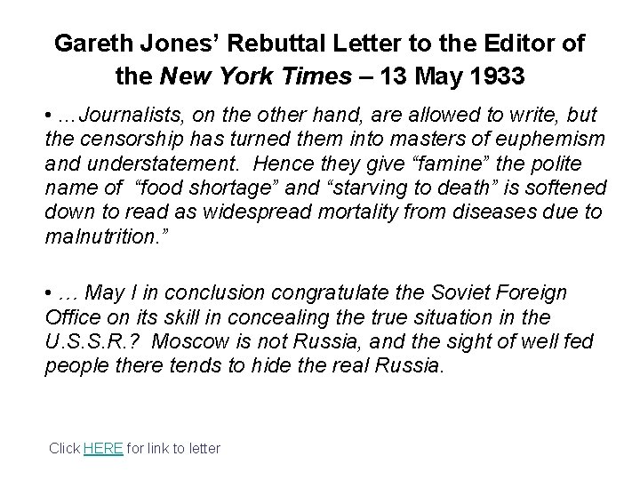 Gareth Jones’ Rebuttal Letter to the Editor of the New York Times – 13