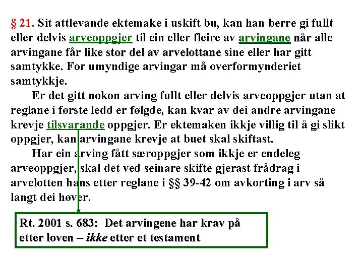 § 21. Sit attlevande ektemake i uskift bu, kan han berre gi fullt eller