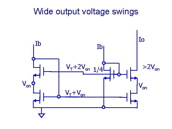 Wide output voltage swings Ib Ib VT+2 Von 1/4 Von VT+Von Io >2 Von