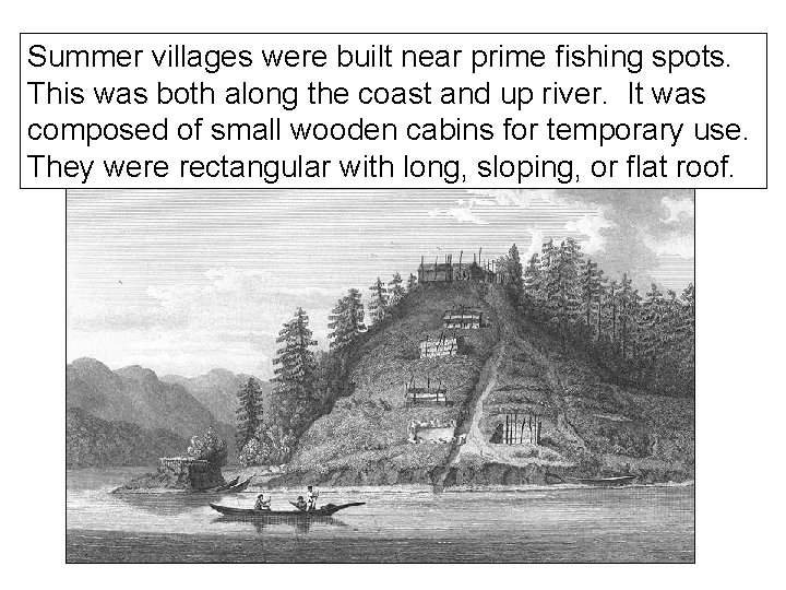 Summer villages were built near prime fishing spots. This was both along the coast