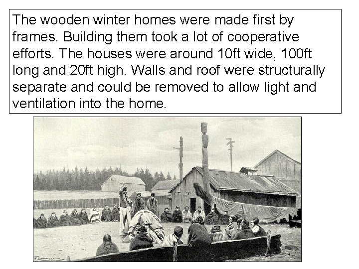 The wooden winter homes were made first by frames. Building them took a lot