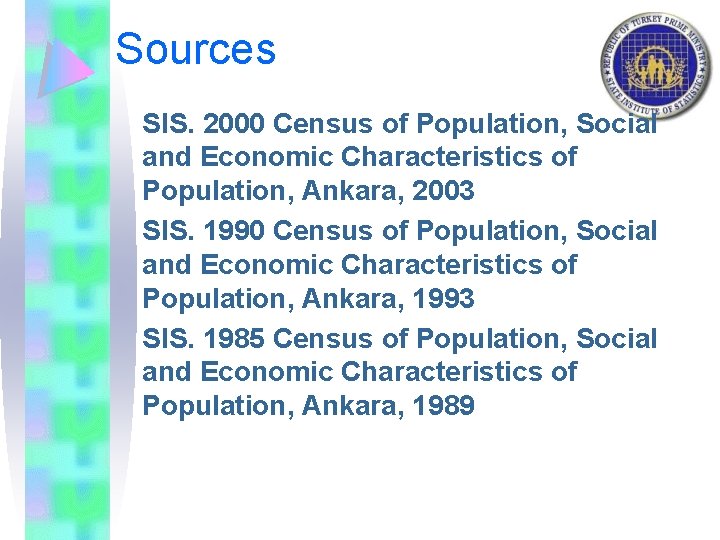 Sources SIS. 2000 Census of Population, Social and Economic Characteristics of Population, Ankara, 2003