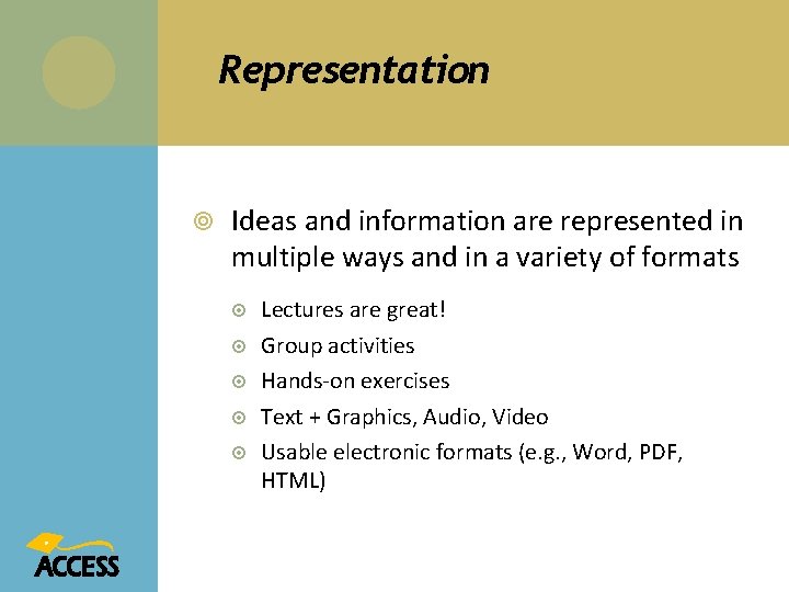 Representation Ideas and information are represented in multiple ways and in a variety of