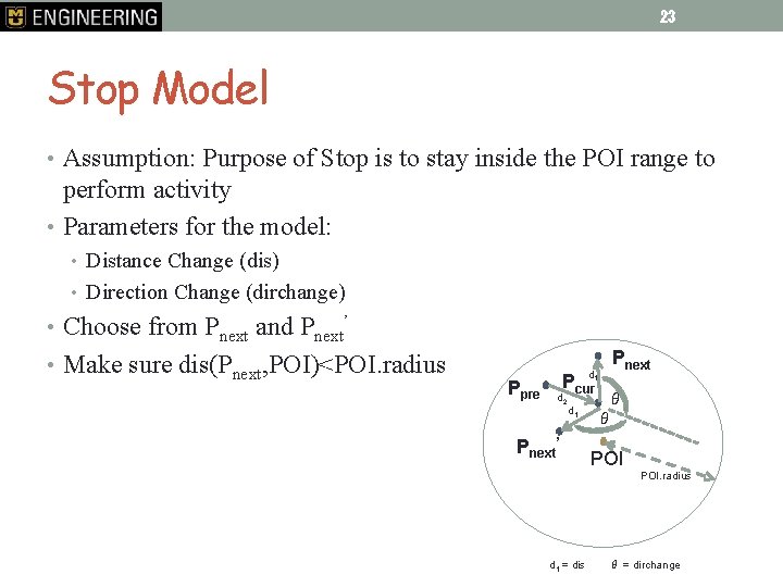 23 Stop Model • Assumption: Purpose of Stop is to stay inside the POI