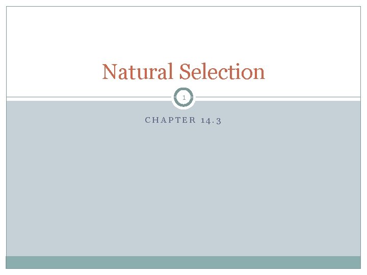 Natural Selection 1 CHAPTER 14. 3 