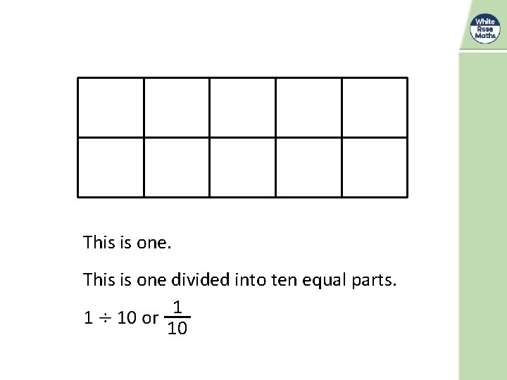 This is one divided into ten equal parts. 1 10 