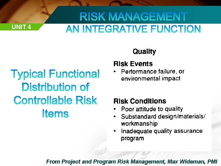 UNIT 4 From Project and Program Risk Management, Max Wideman, PMI 