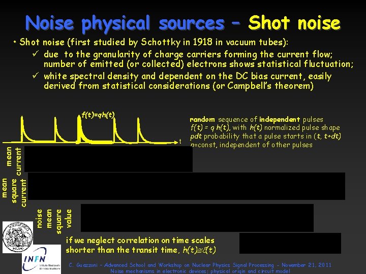 Noise physical sources – Shot noise • Shot noise (first studied by Schottky in Noise physical sources – Shot noise • Shot noise (first studied by Schottky in