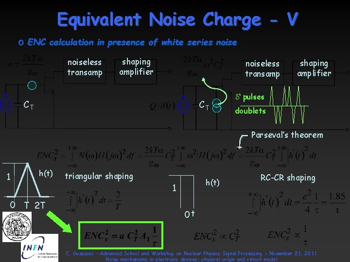 Equivalent Noise Charge - V o ENC calculation in presence of white series noiseless Equivalent Noise Charge - V o ENC calculation in presence of white series noiseless