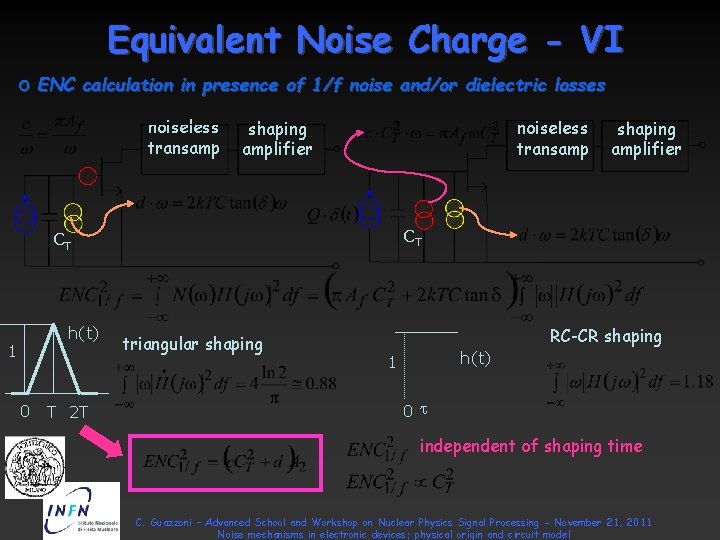 Equivalent Noise Charge - VI o ENC calculation in presence of 1/f noise and/or Equivalent Noise Charge - VI o ENC calculation in presence of 1/f noise and/or