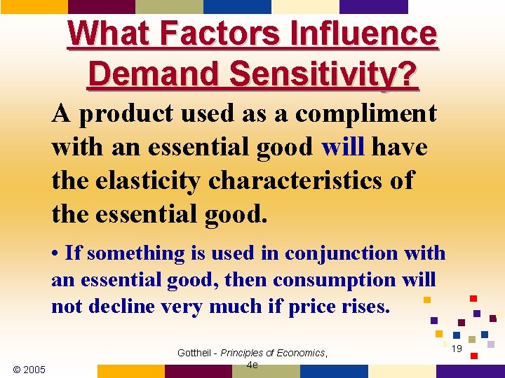 What Factors Influence Demand Sensitivity? A product used as a compliment with an essential What Factors Influence Demand Sensitivity? A product used as a compliment with an essential