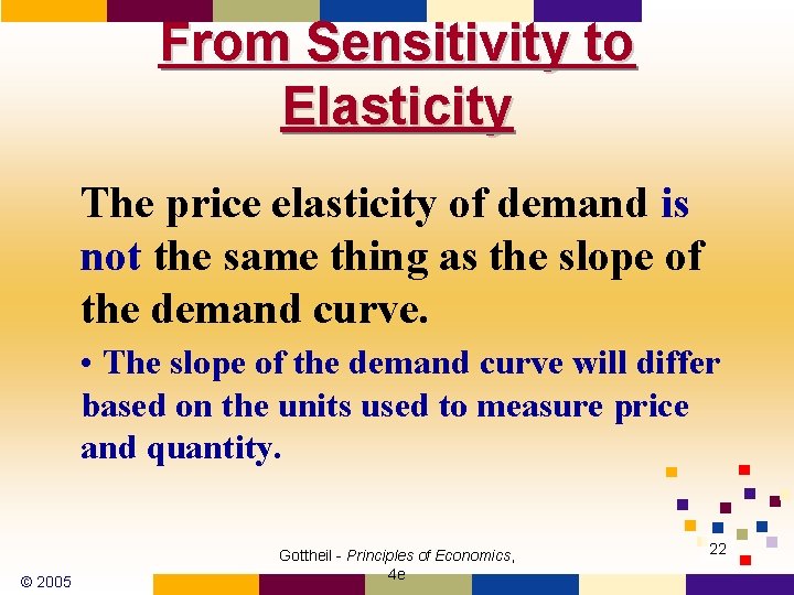 From Sensitivity to Elasticity The price elasticity of demand is not the same thing From Sensitivity to Elasticity The price elasticity of demand is not the same thing
