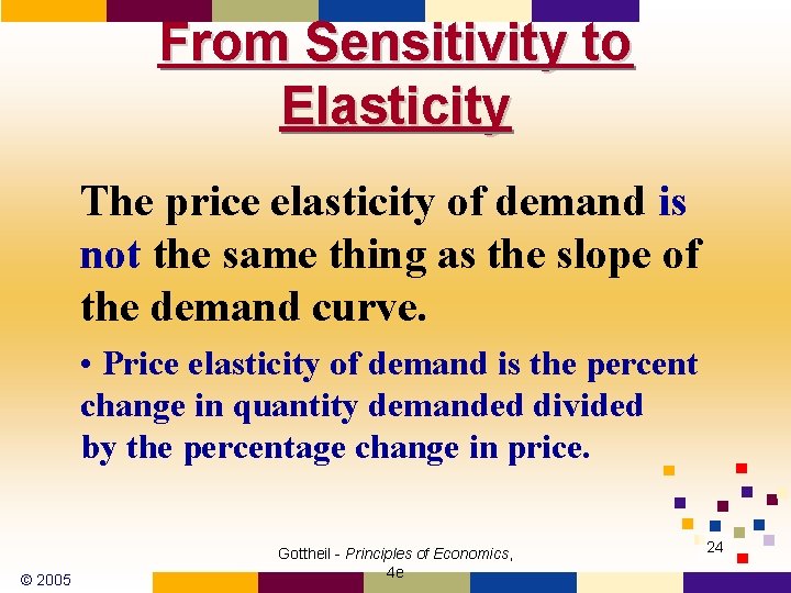 From Sensitivity to Elasticity The price elasticity of demand is not the same thing From Sensitivity to Elasticity The price elasticity of demand is not the same thing