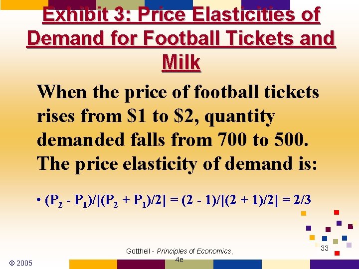 Exhibit 3: Price Elasticities of Demand for Football Tickets and Milk When the price Exhibit 3: Price Elasticities of Demand for Football Tickets and Milk When the price