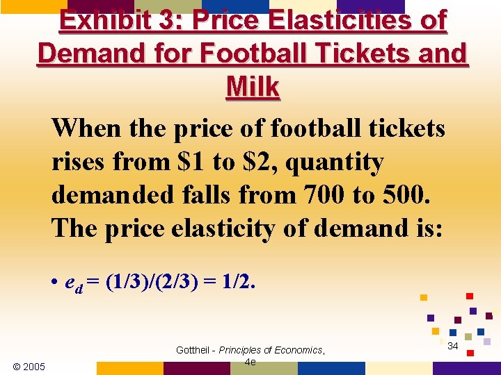 Exhibit 3: Price Elasticities of Demand for Football Tickets and Milk When the price Exhibit 3: Price Elasticities of Demand for Football Tickets and Milk When the price