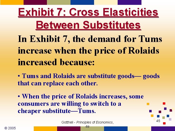 Exhibit 7: Cross Elasticities Between Substitutes In Exhibit 7, the demand for Tums increase Exhibit 7: Cross Elasticities Between Substitutes In Exhibit 7, the demand for Tums increase