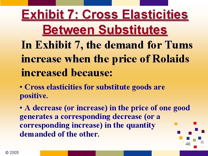 Exhibit 7: Cross Elasticities Between Substitutes In Exhibit 7, the demand for Tums increase Exhibit 7: Cross Elasticities Between Substitutes In Exhibit 7, the demand for Tums increase