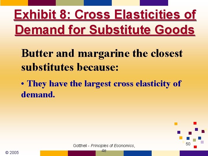 Exhibit 8: Cross Elasticities of Demand for Substitute Goods Butter and margarine the closest Exhibit 8: Cross Elasticities of Demand for Substitute Goods Butter and margarine the closest