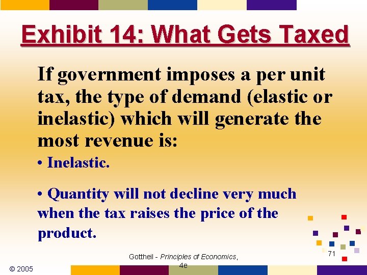 Exhibit 14: What Gets Taxed If government imposes a per unit tax, the type Exhibit 14: What Gets Taxed If government imposes a per unit tax, the type