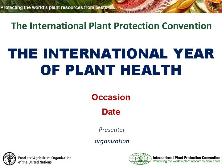 The International Plant Protection Convention THE INTERNATIONAL YEAR OF PLANT HEALTH Occasion Date Presenter