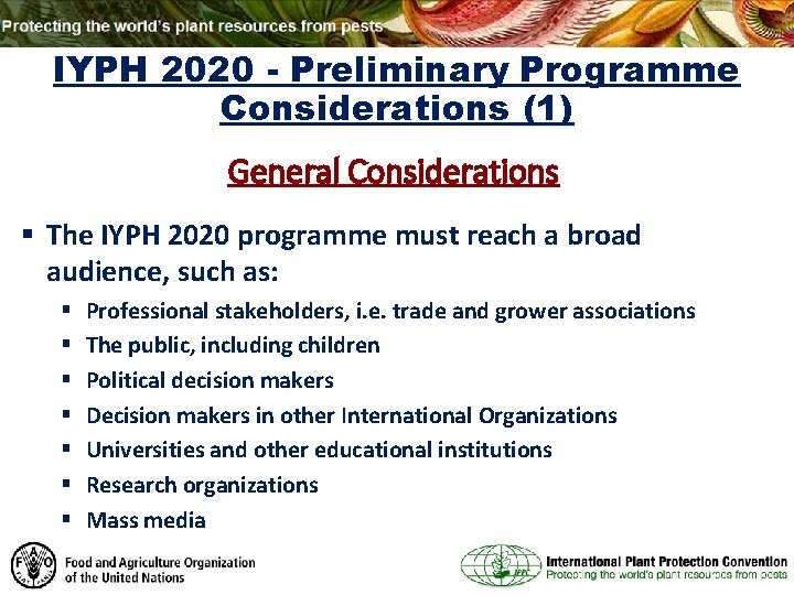 IYPH 2020 - Preliminary Programme Considerations (1) General Considerations § The IYPH 2020 programme
