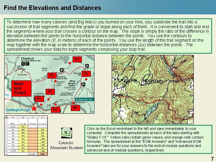 Find the Elevations and Distances To determine how many calories (and Big Macs) you