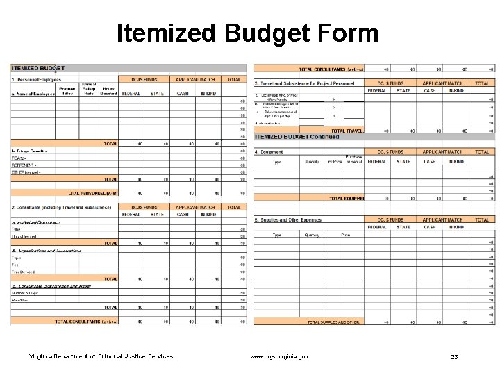 Itemized Budget Form Virginia Department of Criminal Justice Services www. dcjs. virginia. gov 23