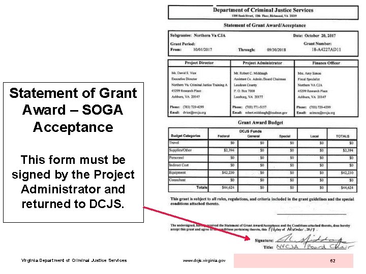 Statement of Grant Award – SOGA Acceptance This form must be signed by the