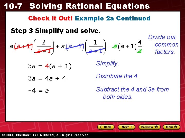 10 -7 Solving Rational Equations Check It Out! Example 2 a Continued Step 3