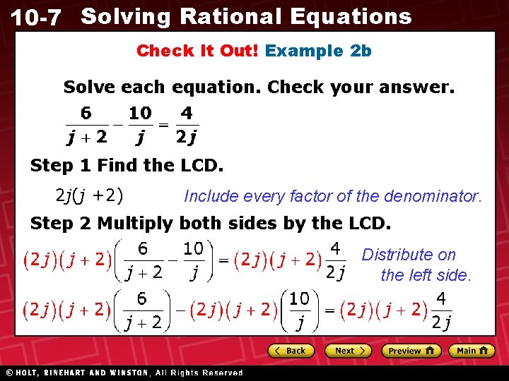 10 -7 Solving Rational Equations Check It Out! Example 2 b Solve each equation.