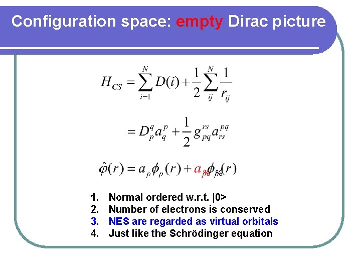 Configuration space: empty Dirac picture 1. 2. 3. 4. Normal ordered w. r. t.