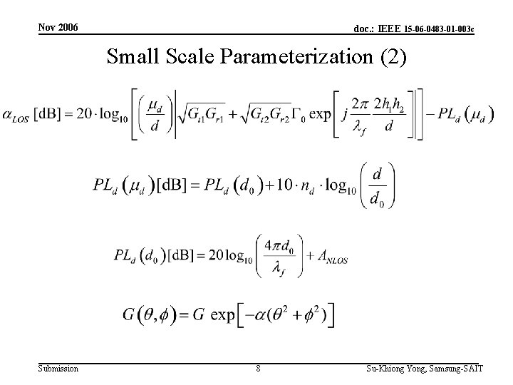 Nov 2006 doc. : IEEE 15 -06 -0483 -01 -003 c Small Scale Parameterization