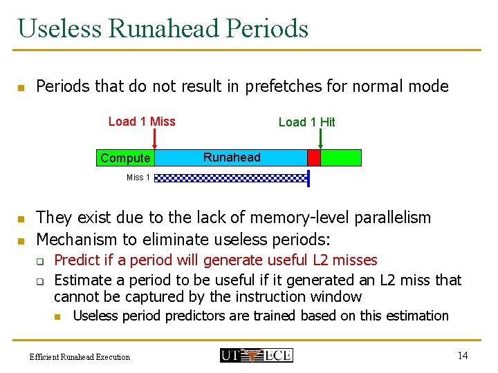 Useless Runahead Periods n Periods that do not result in prefetches for normal mode