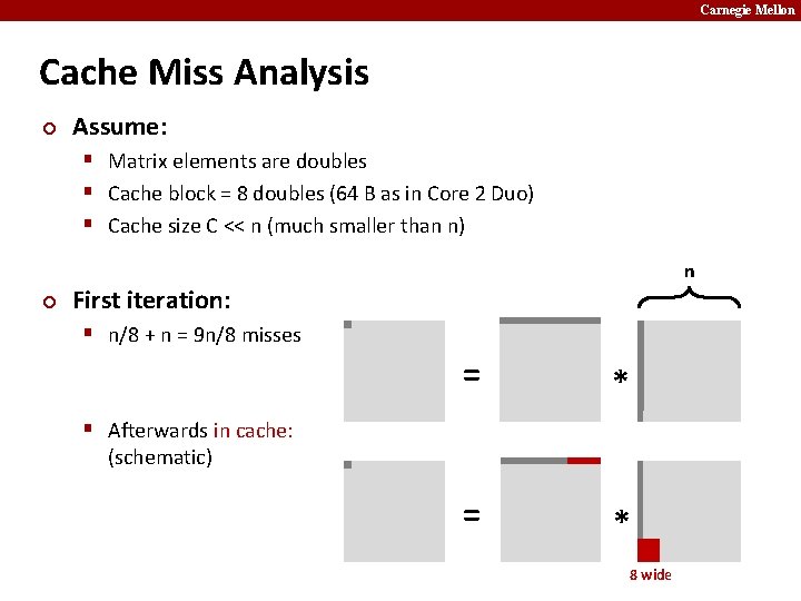 Carnegie Mellon Cache Miss Analysis ¢ Assume: § Matrix elements are doubles § Cache