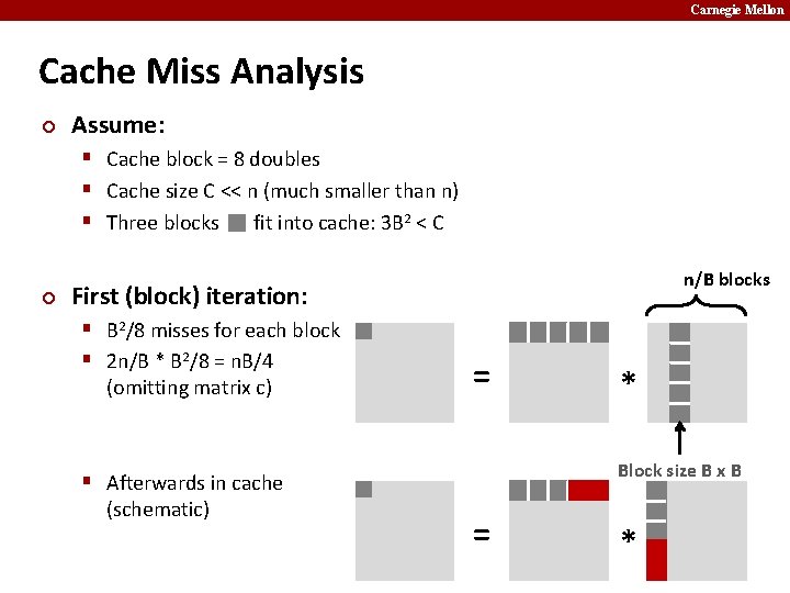 Carnegie Mellon Cache Miss Analysis ¢ Assume: § Cache block = 8 doubles §